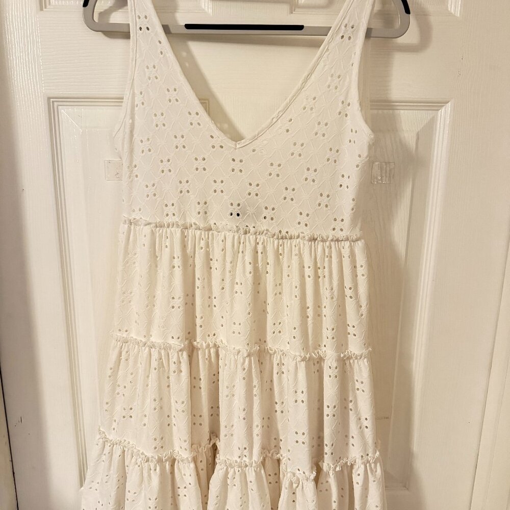 Ivory Embroidered Lace Boho Dress, Size S